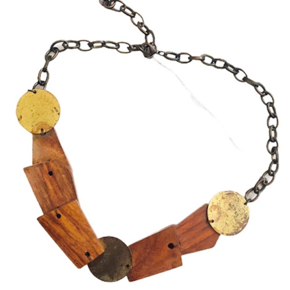 Boho Indie Rustic Bronze Wooden Circle Detail Statement Necklace Primark